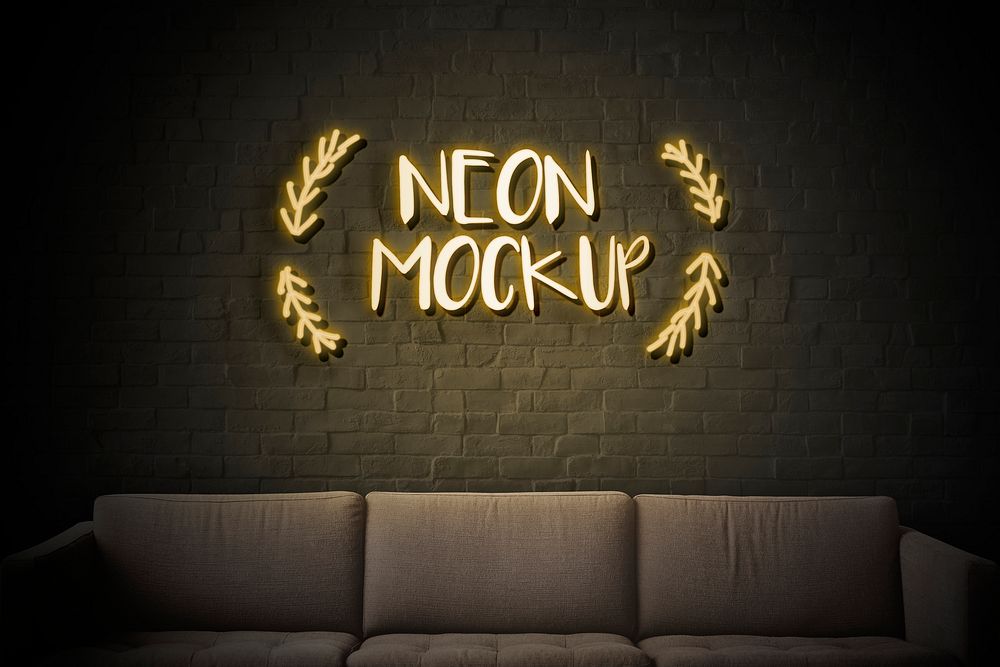 Neon yellow mockup sign on a wall