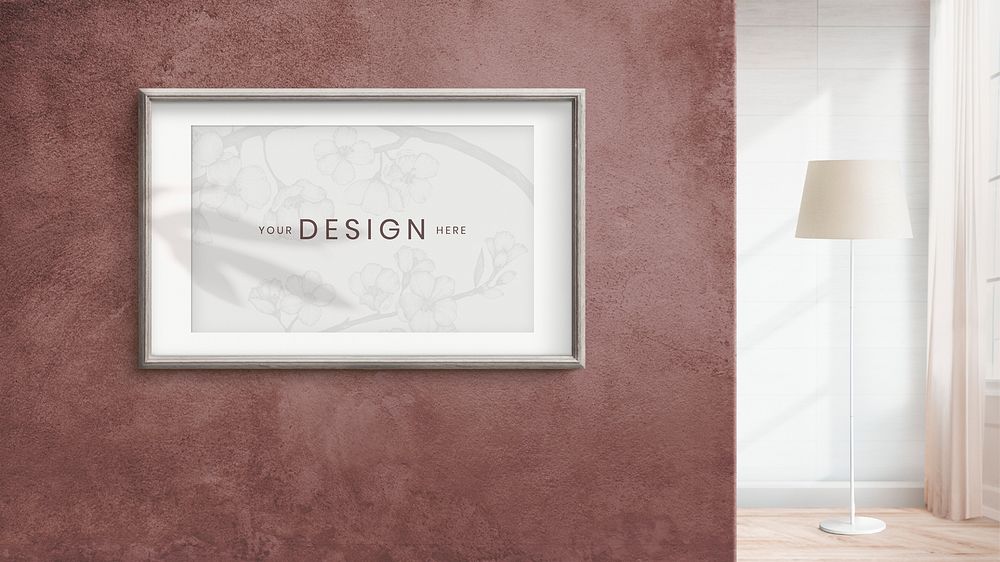 Wooden frame mockup on a brown wall