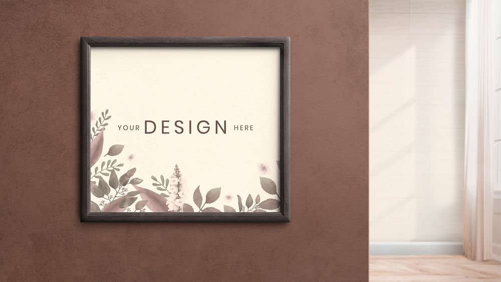 Wooden frame mockup on a brown wall