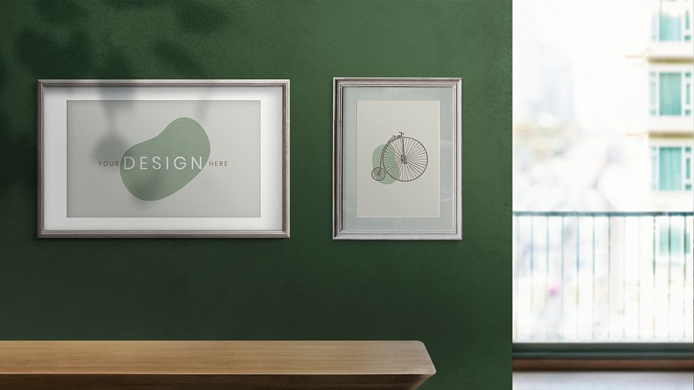 Frames mockup on a green wall