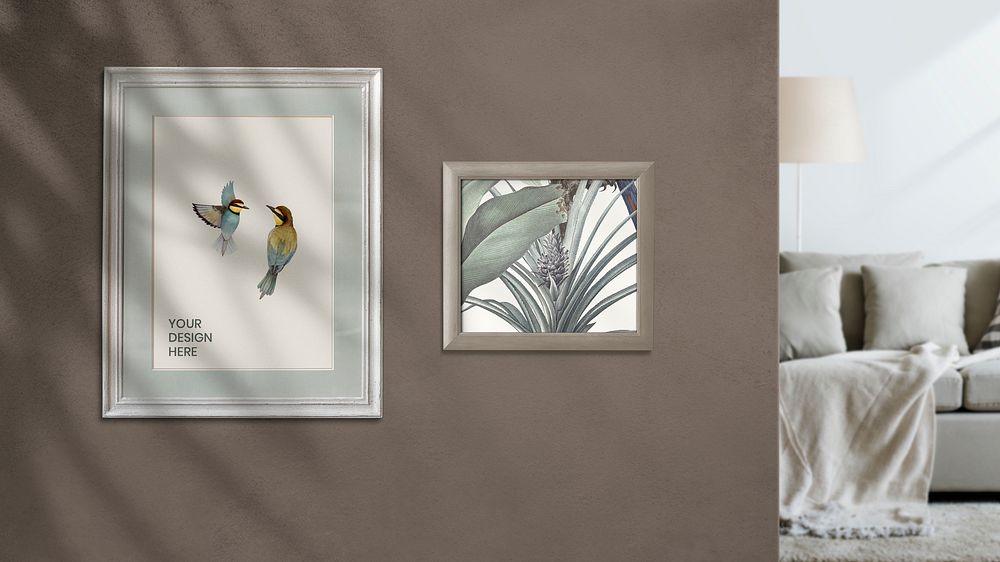Frames mockup on a brown wall