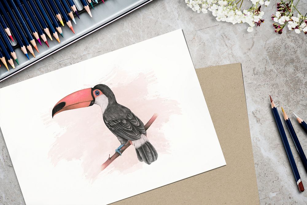 Colored artwork on drawing paper mockup illustration