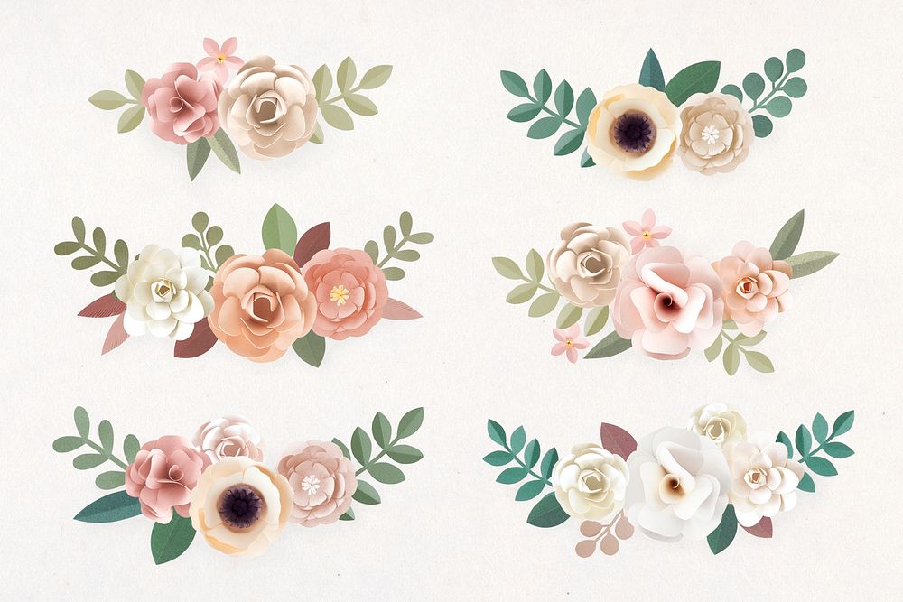 Paper craft flower element vector collection