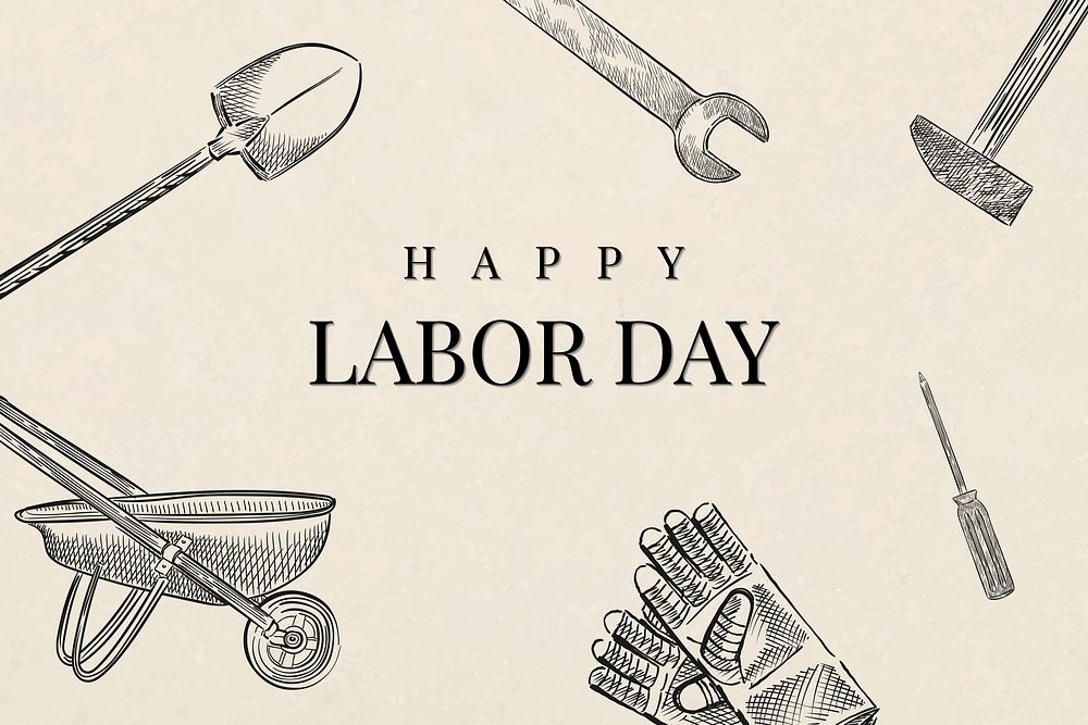 Construction equipments on a Happy Labor Day beige background vector