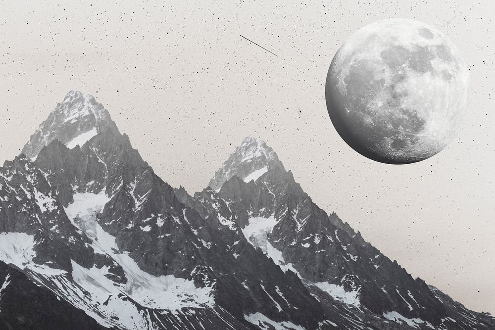 Full moon over the snowy mountains background design 