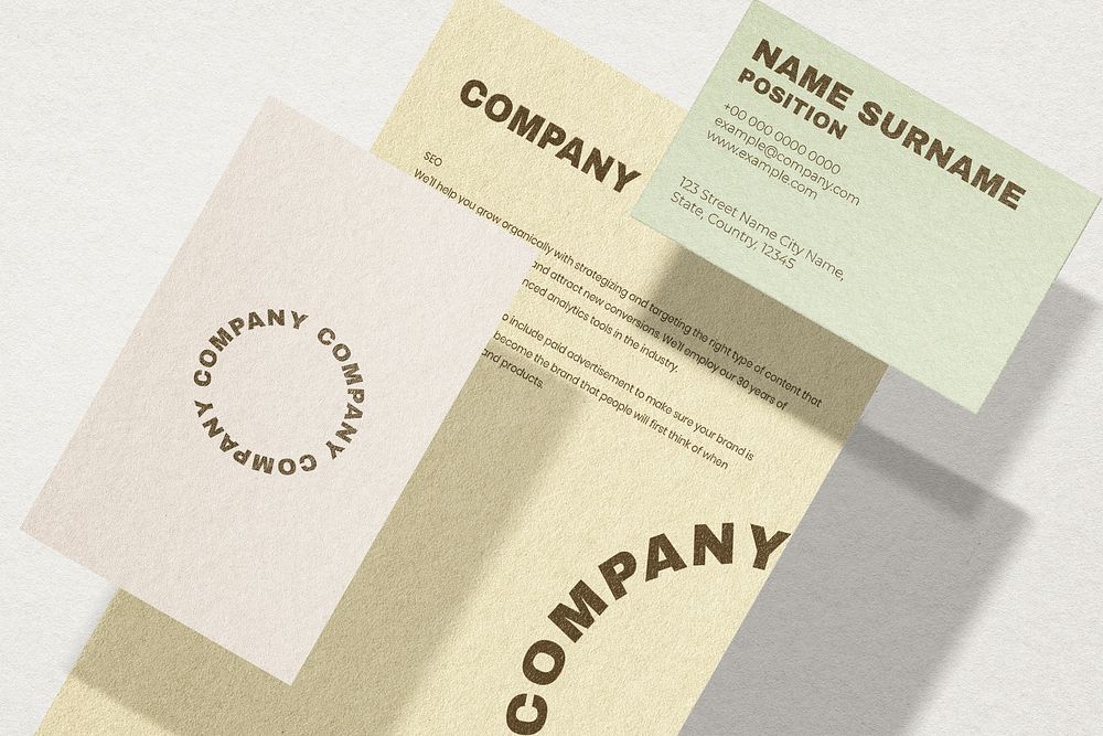 Pastel brand identity mockup set with business card psd