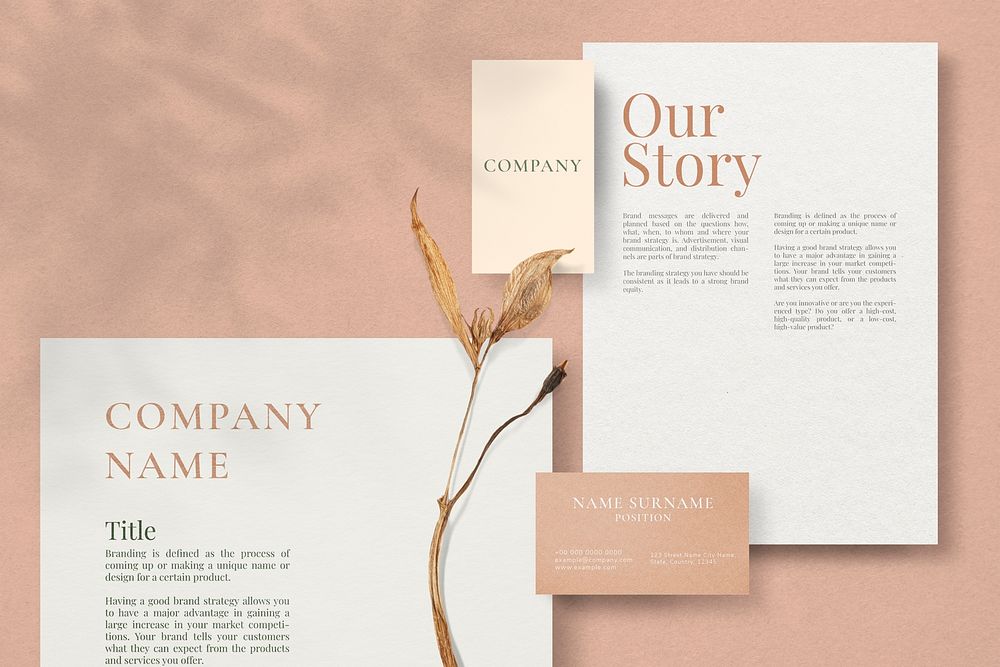 Aesthetic brand identity mockup set with business card psd