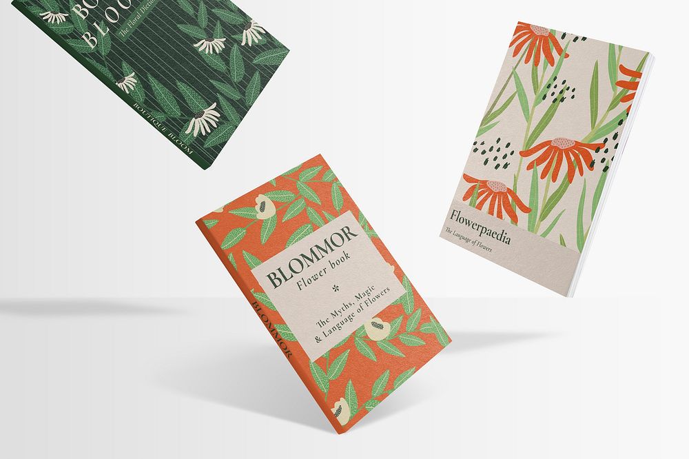 Flower book cover mockups, colorful design psd