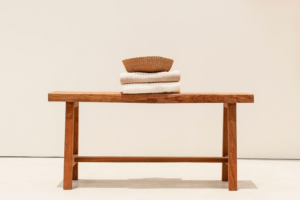 Rattan basket and towels in a spa