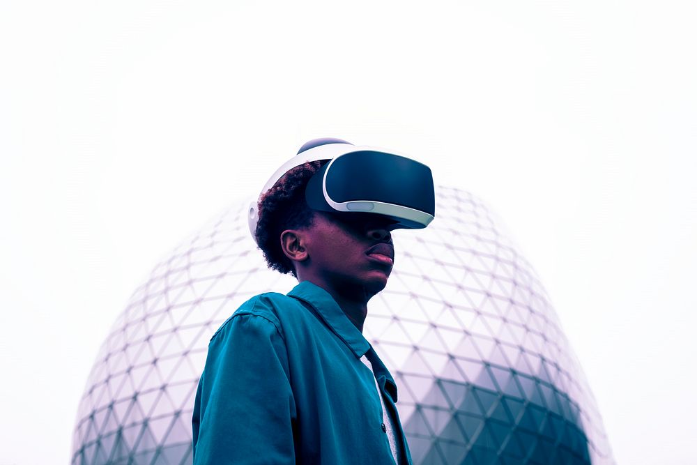 Black man wearing VR headset