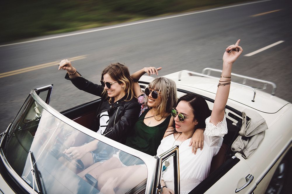 Diverse women enjoying a road trip and festival