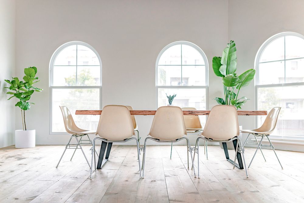 Minimal white meeting room, clean interior design