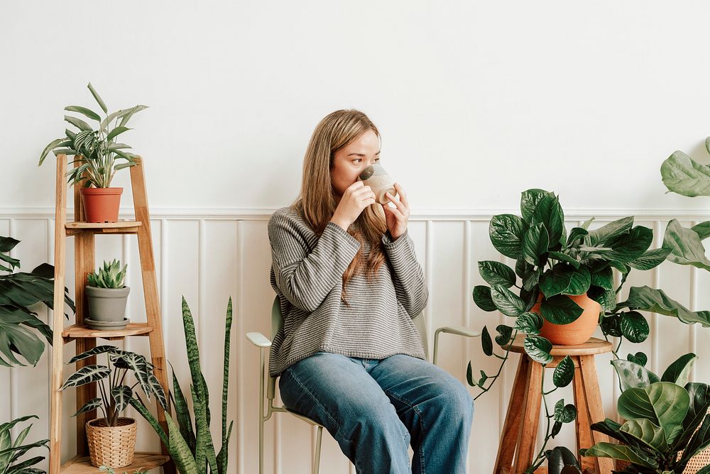 Plant lady resting and sipping | Premium Photo - rawpixel