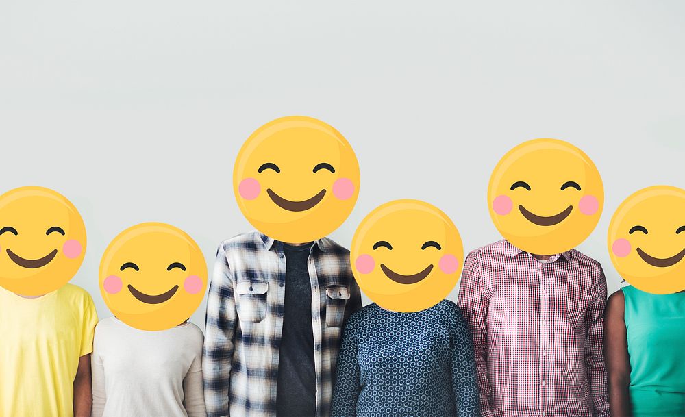 Diverse friends with positive emoticons