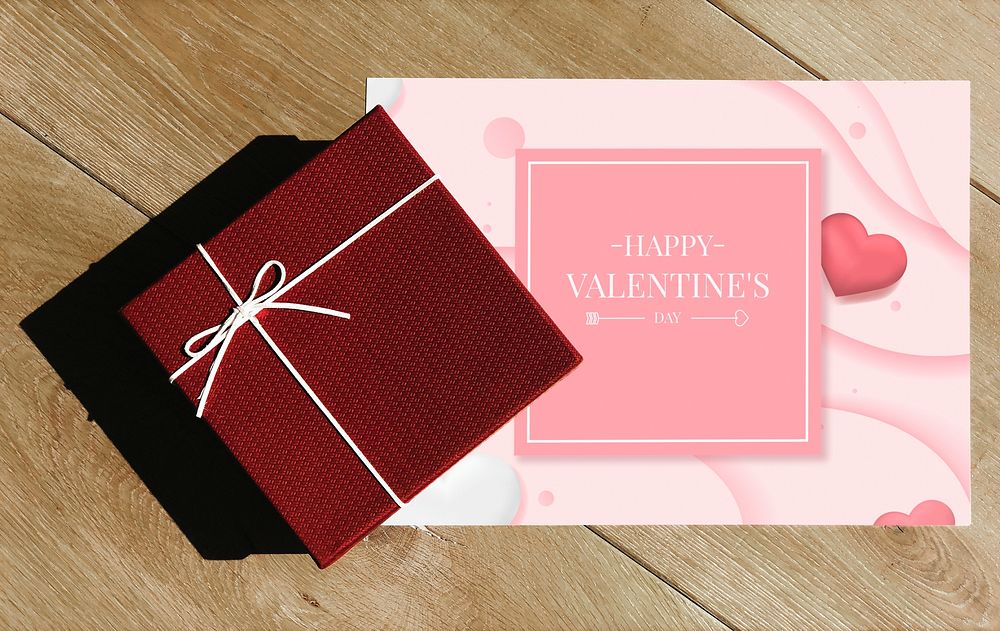 Happy valentines card with a gift box