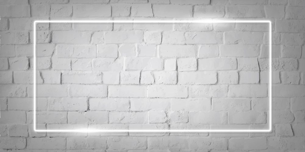 Rectangle white neon frame on a white brick wall vector