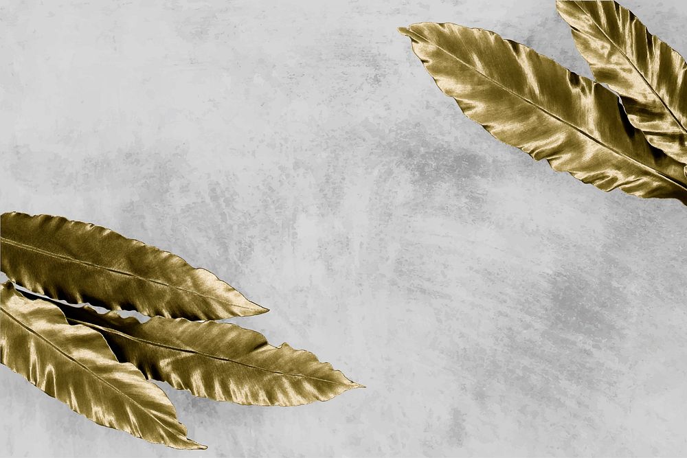 Gold bird's-nest fern leaves on gray background vector