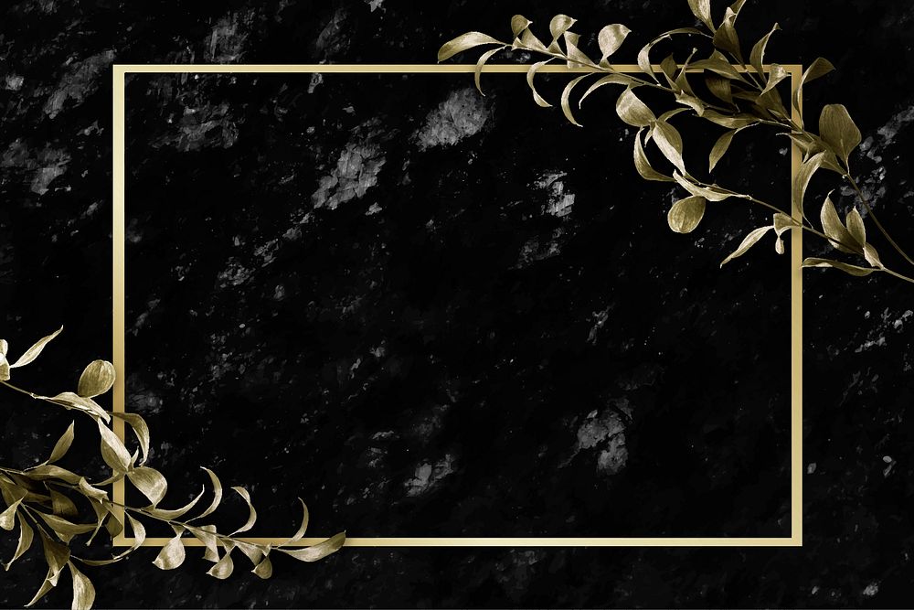 Gold eucalyptus leaves on black marble background vector