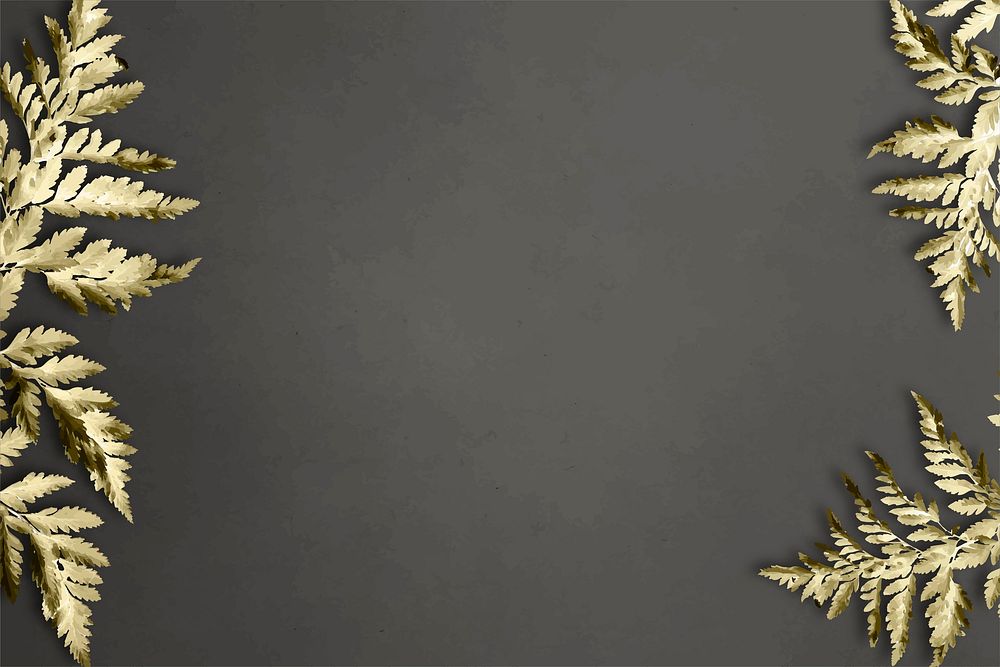 Gold leatherleaf fern frame on gray background vector