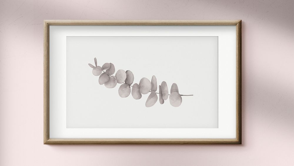 Wooden picture frame hanging on a pink wall illustration