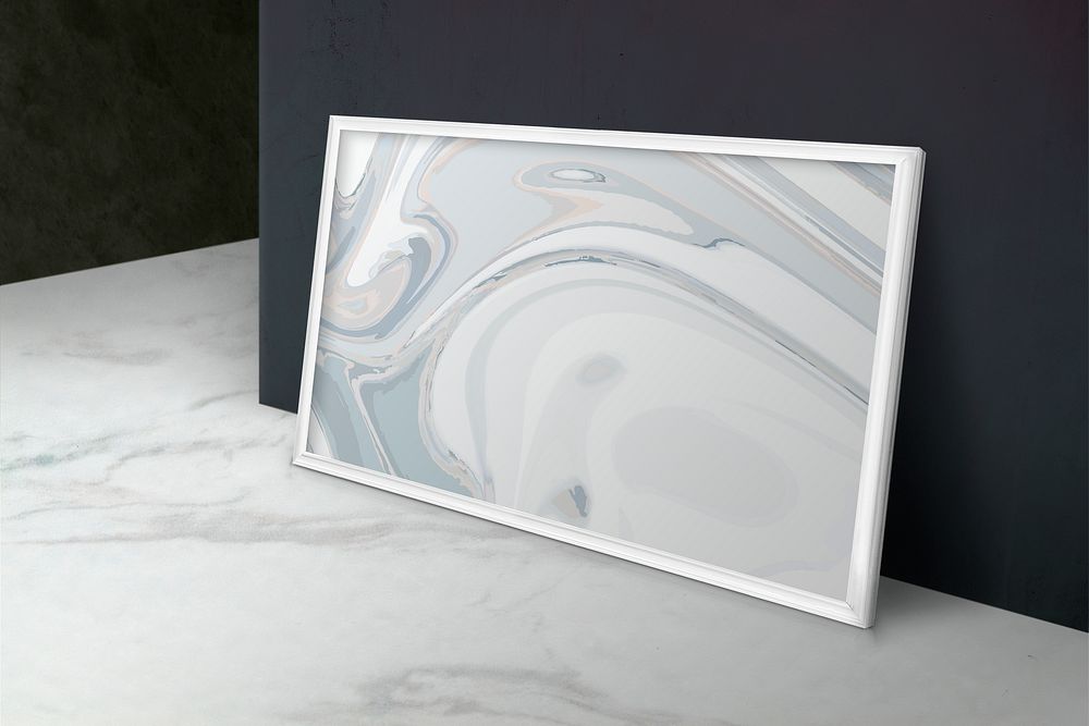 White picture frame on a marble floor illustration