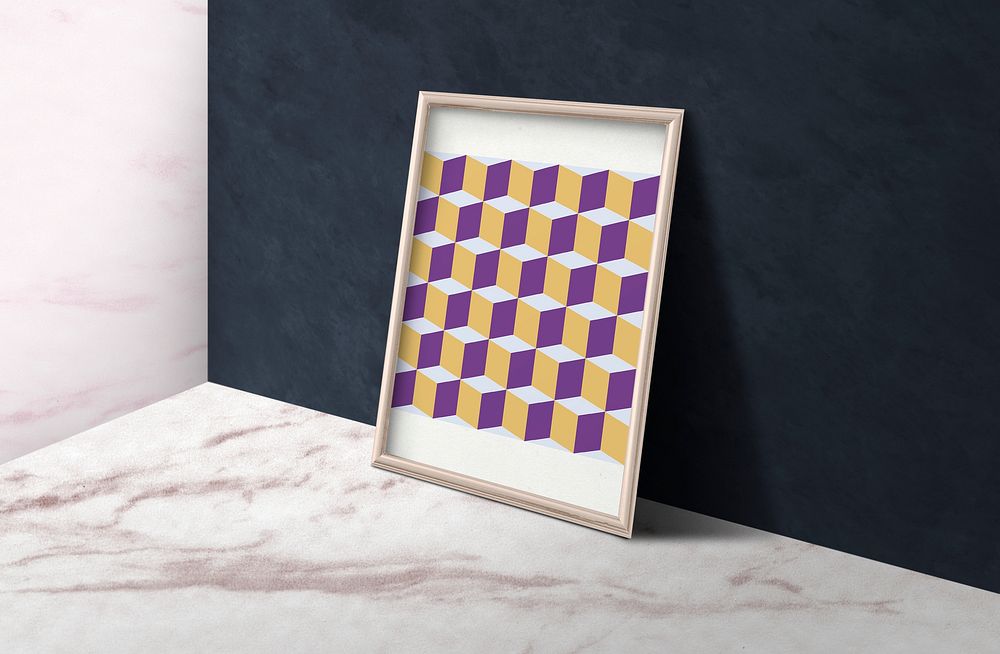 Wooden picture frame on a marble floor illustration