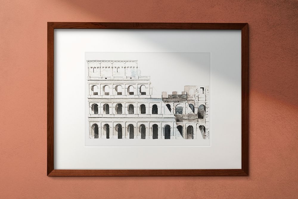Picture frame hanging on an orange wall illustration