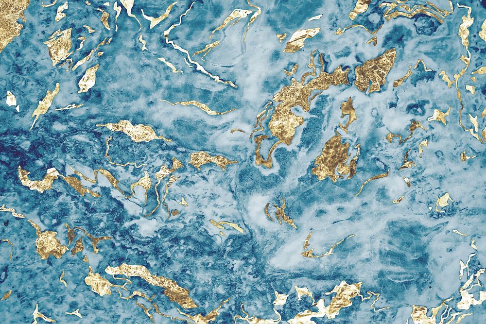 Blue and gold marble textured background vector