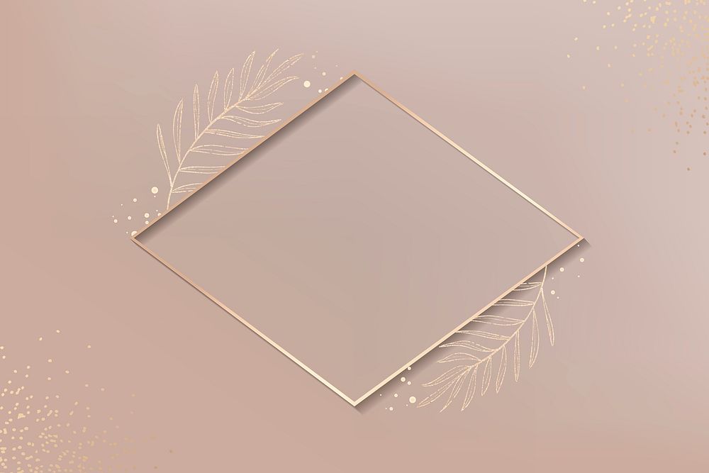Rhombus gold leafy frame vector