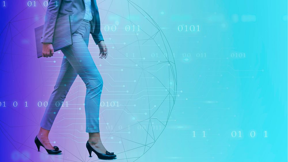 Businesswoman walking on a digital background