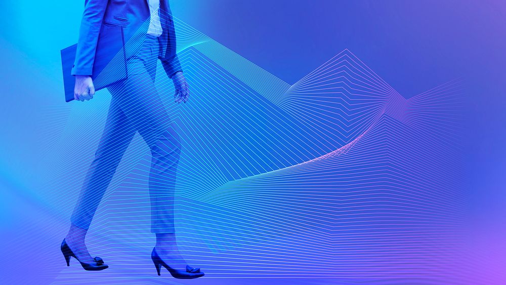 Businesswoman walking on a blue background