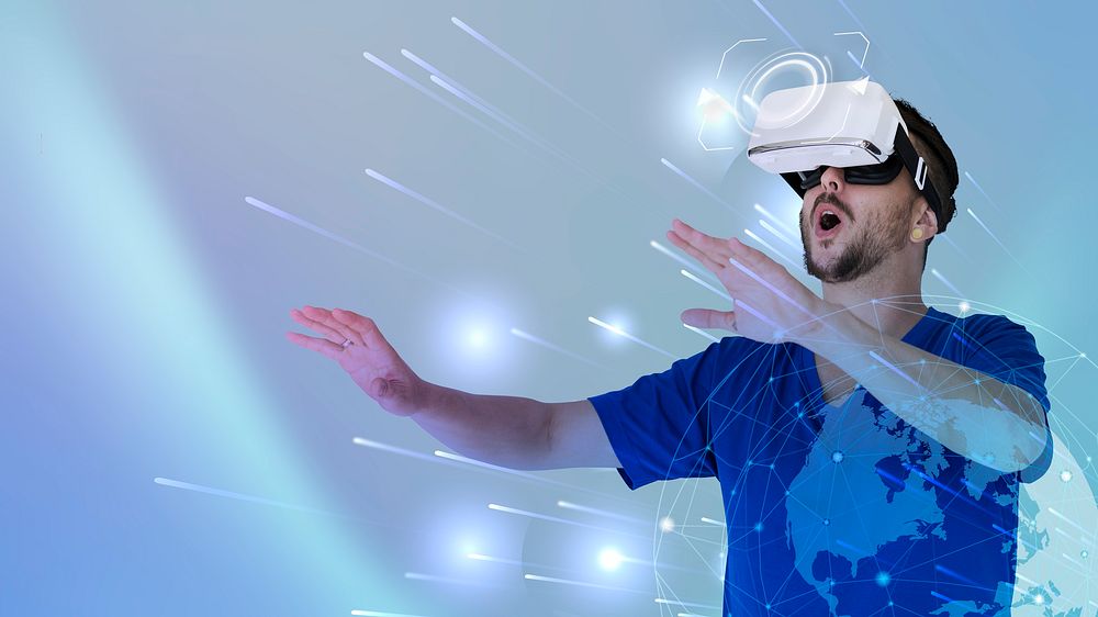 Man experiencing metaverse, enjoying a VR