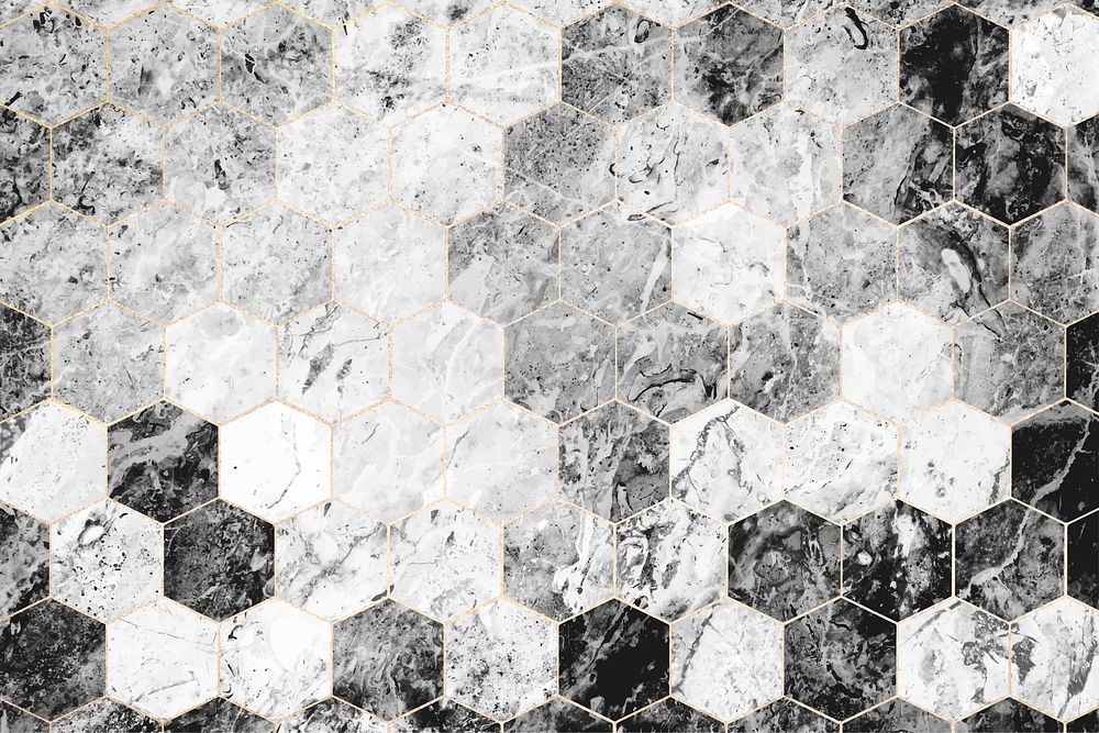 Hexagon gray marble tiles patterned background vector