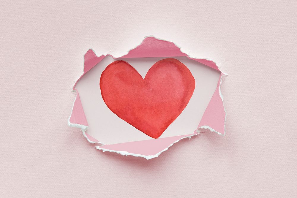 Torn paper mockup with a heart