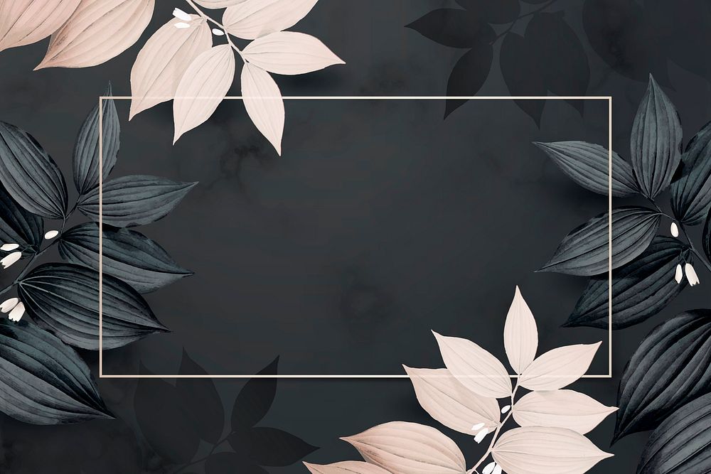 Rectangle golden foliage frame on black background vector