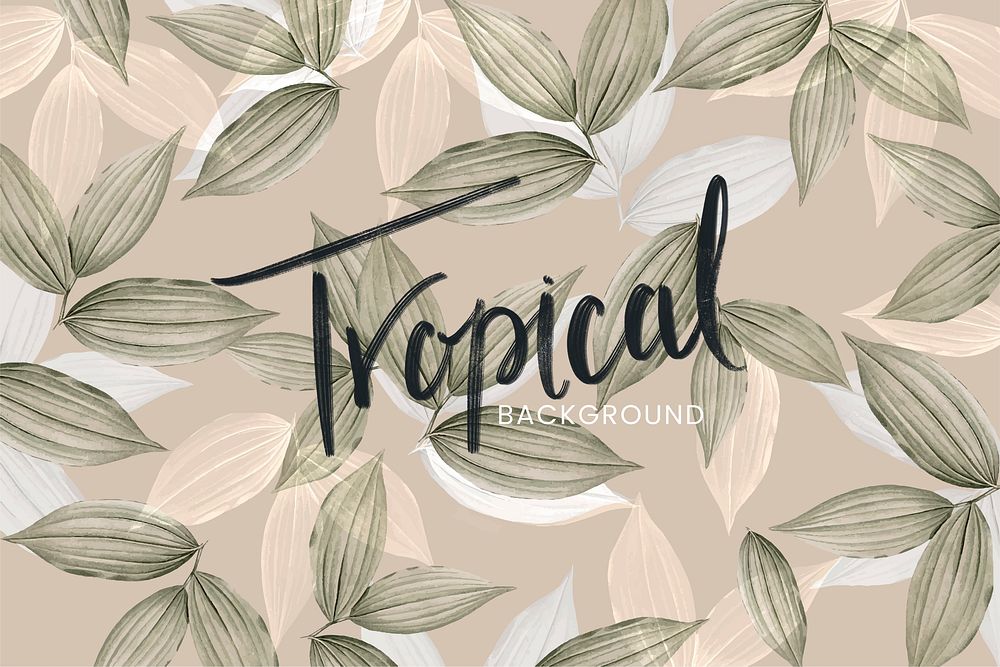 Beige tropical leafy background vector