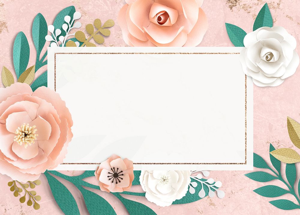 Rectangle paper craft flower frame template illustration