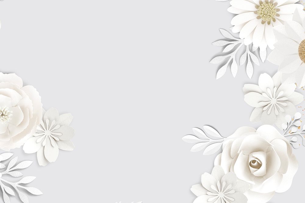 White paper craft flower on gray background template illustration
