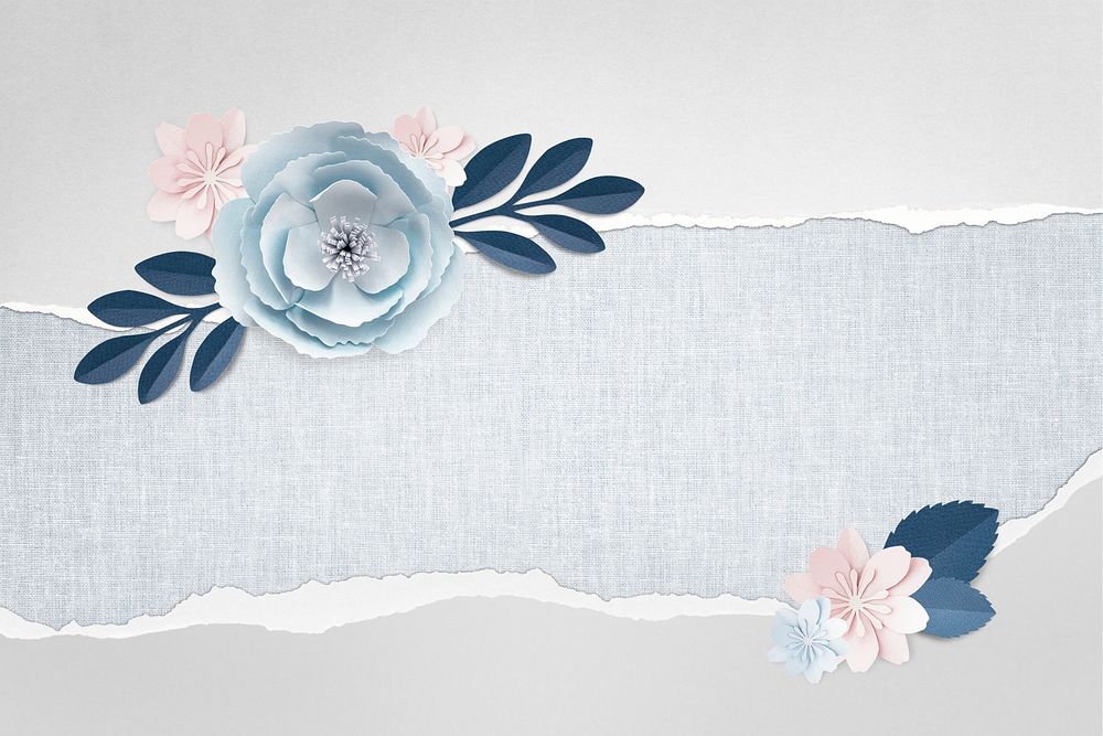 Blue rose paper craft flower on gray background template illustration