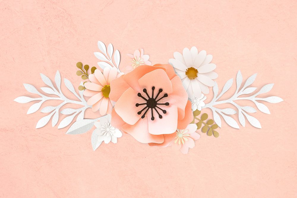 Pink paper craft flower banner illustration