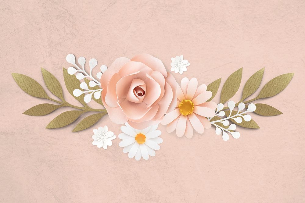 Pink paper craft flower banner illustration