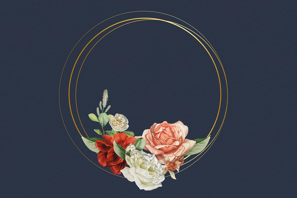 Floral gold frame on blue background vector