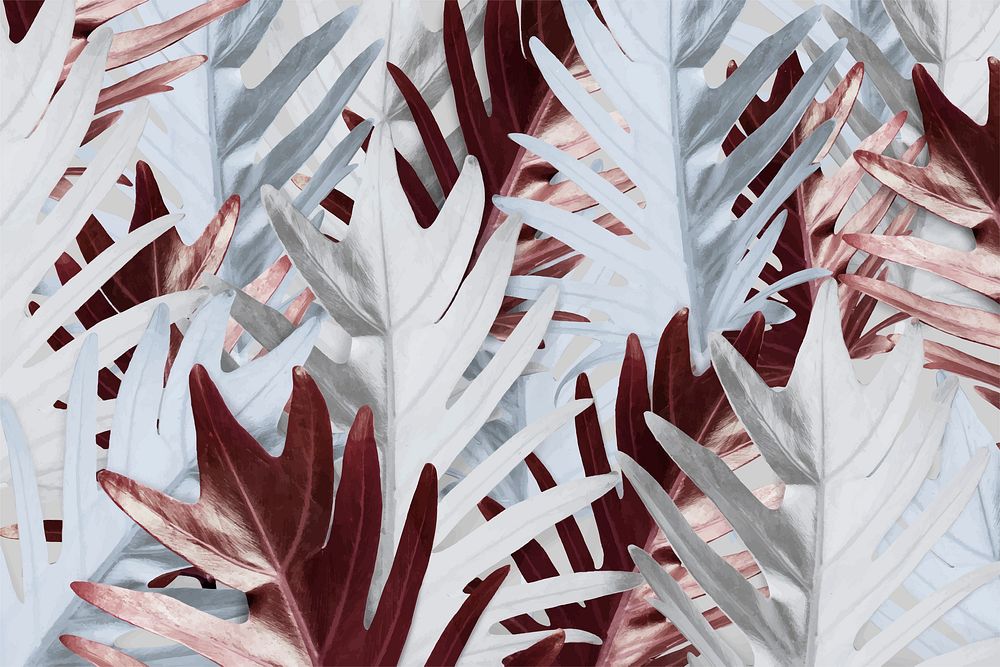Silver and copper palm leaf patterned background