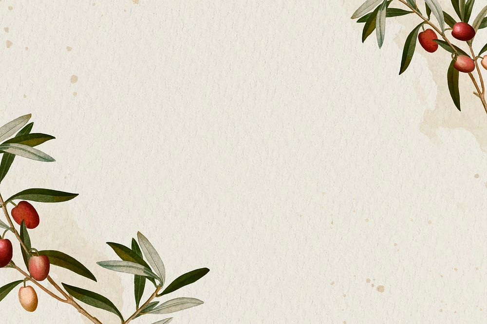 Olive branch pattern on a beige background template vector
