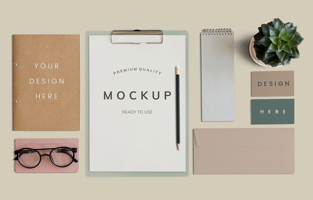 Paper and card mockups flatlay