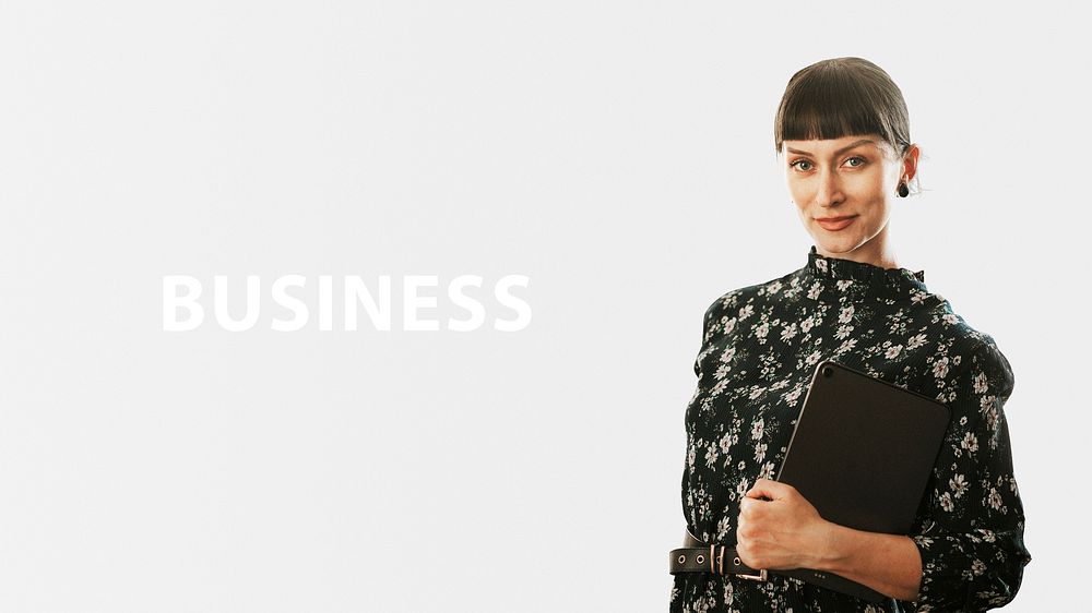 Confident businesswoman with a digital tablet mockup 