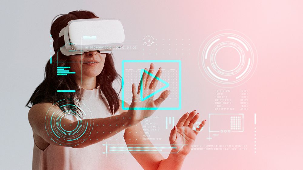 Happy woman enjoying vr headset | Premium PSD - rawpixel