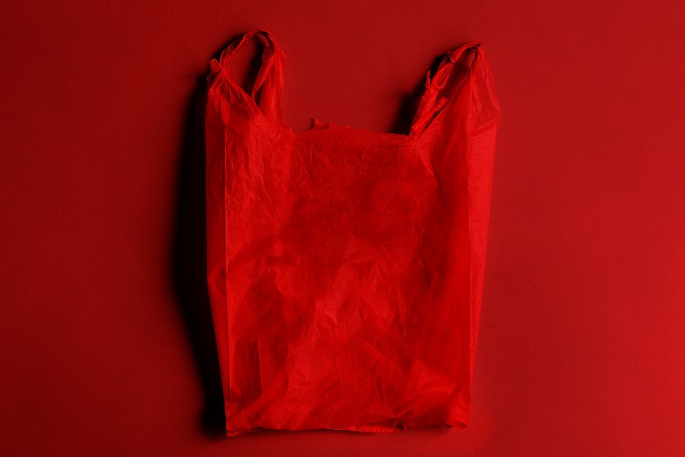 Red hazardous plastic bag design