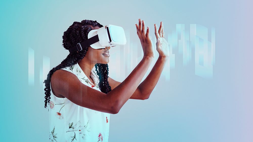 Black woman enjoying a  VR headset mockup