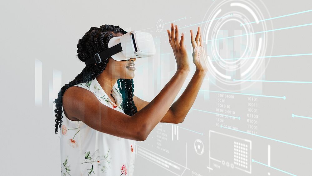 Black woman enjoying a  VR headset mockup